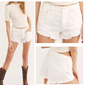 Free People Loving Good Vibration White Rigid Denim Cut Off Distressed Shorts 30